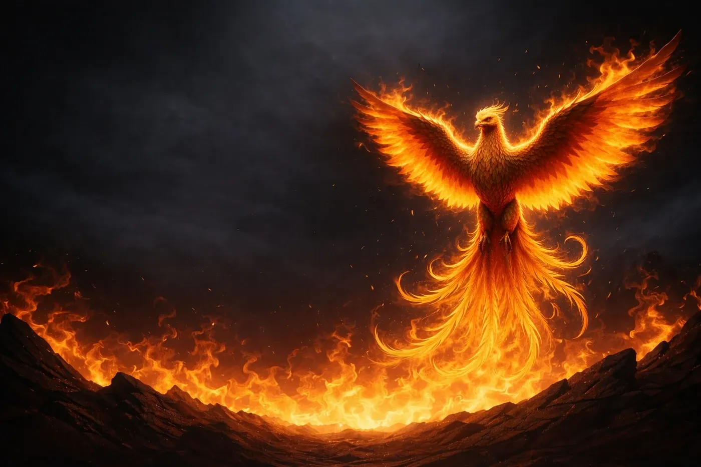 Phoenix rising from flames